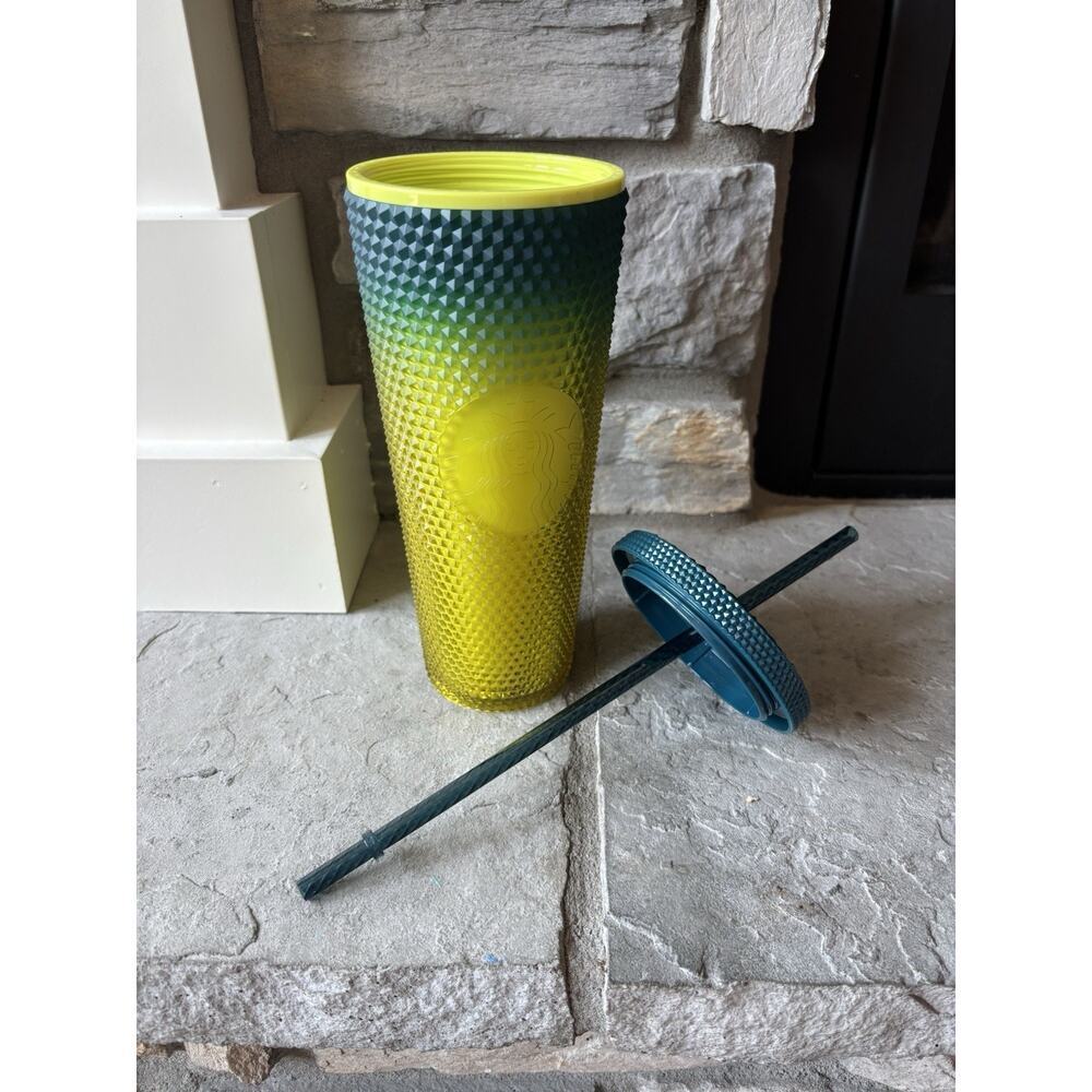 Fall 2023 Starbucks Studded Lemon Teal Gradient Cold Cup Tumbler 24oz Venti - Picture 6 of 7